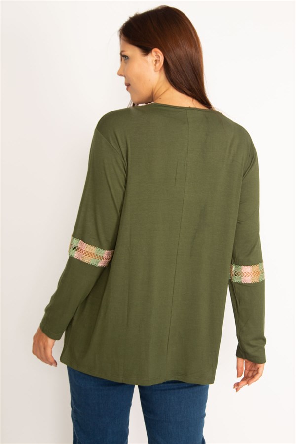 Kadın Haki Dantel Detaylı Bluz 65N34647