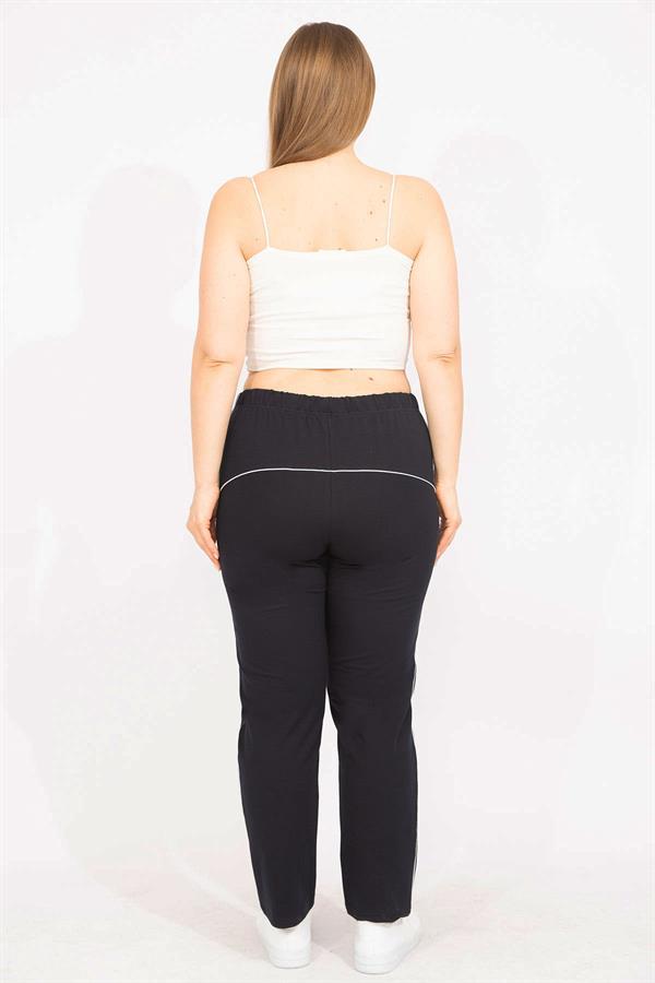 Kadın Lacivert Büyük Beden Biye Detaylı Spor Pantolon 65N35627