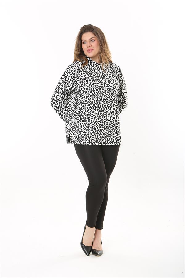 Kadın Büyük Beden Siyah Sıfır Yaka Yan Yırtmaçlı Uzun Kollu Tunik 65N37502