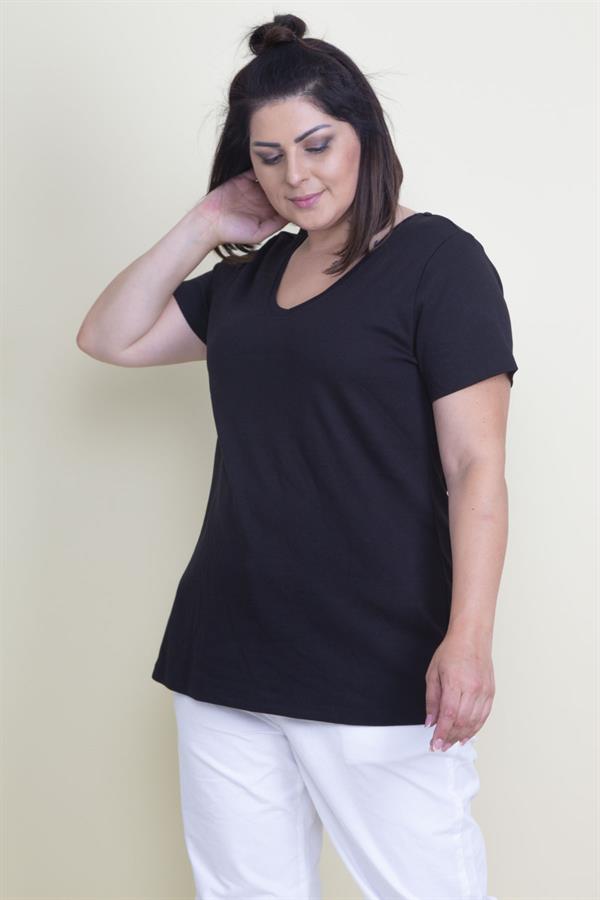 Kadın Lacivert Pamuklu Kumaş V Yaka Bluz