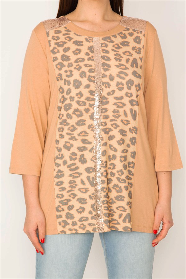 KADIN VİZON PAYET DETAYLI LEOPAR DESENLİ BLUZ