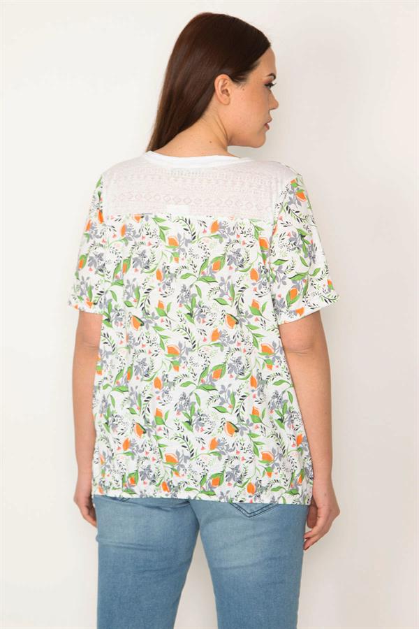 KADIN KEMİK PAMUKLU KUMAŞ BİSİKLET YAKALI ETEK UCU LASTİKLİ ÇİÇEK DESENLİ BLUZ