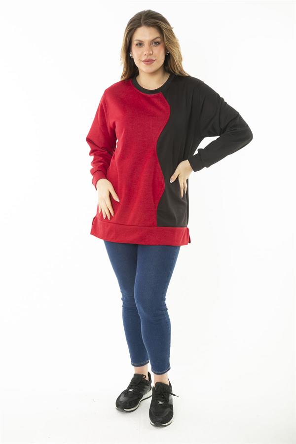 Kadın Büyük Beden Hardal Dueble Face Kumaş Renk Kombinli Sweatshirt 65N37124