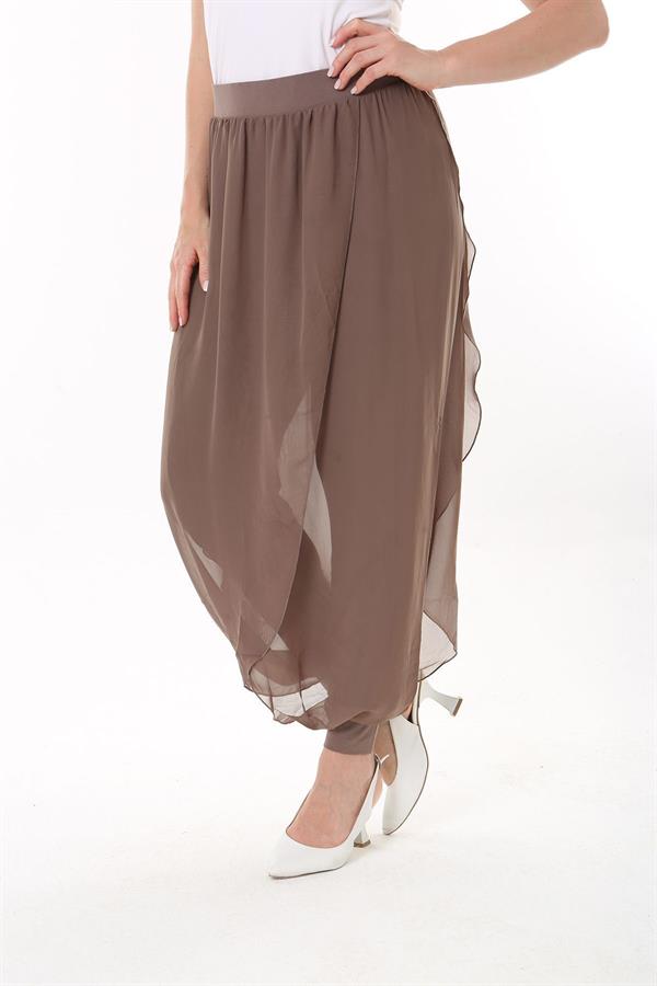 Kadın Büyük Beden Lacivert İçi Viskon Pantolonlu Şifon Anvelop Görünümlü Şalvar   65N37631