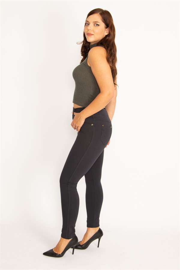 Kadın Antrasit Ön Süs Cep Ve Arka Cepli Tayt 65N34862