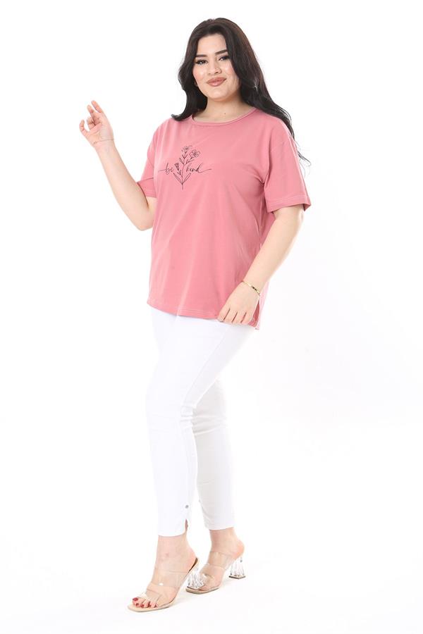 Kadın Büyük Beden Gül Kurusu Bisiklet Yakalı Kısa Kollu Bluz 65N38006