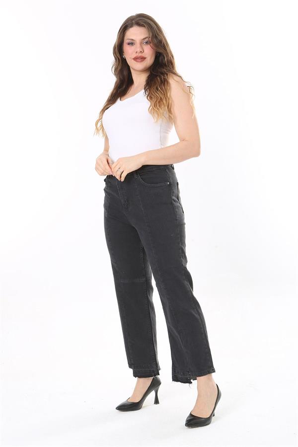 Kadın Büyük Beden Kup Detaylı Paçası Pis Dikişli Likralı Kot Pantolon 65N38087