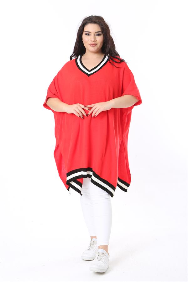 Kadın Büyük Beden Fujya V Yakalı Triko Panço 65N38571