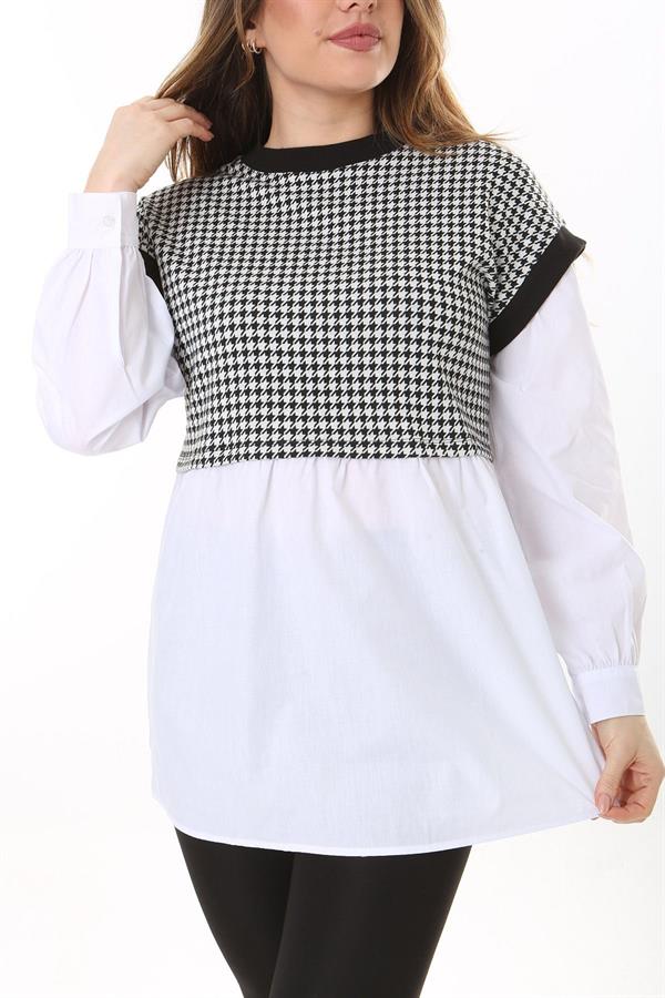 Kadın Büyük Beden Beyaz Kazayağı Ve Poplin Kombinli Tunik 65N37577