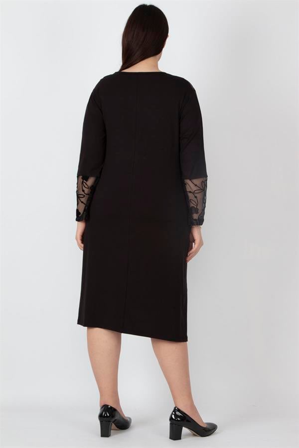 Kadın Siyah Dantel Detaylı Elbise 65N16219
