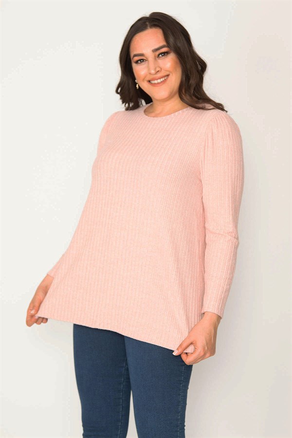 Kadın Pembe Kendin Çizgili Bisiklet Yaka Tunik 65N30416