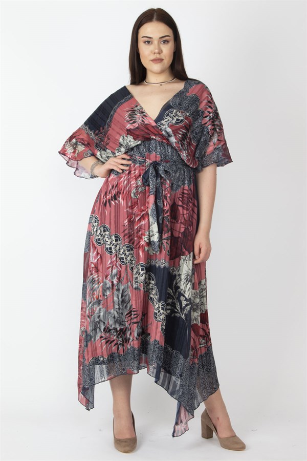 KADIN RENKLİ ŞİFON KUMAŞ ASTARLI UZUN ELBİSE