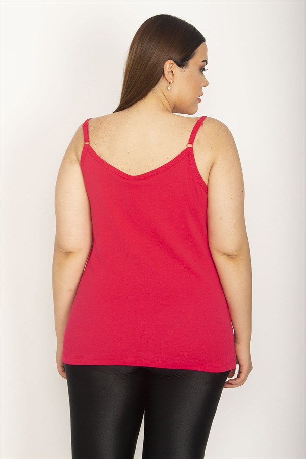 Kadın Fuşya Pamuklu Kumaş Askı Boy Ayarlamalı Bluz 65N26629