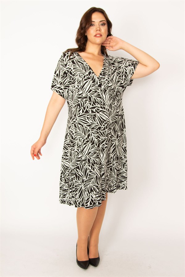 Kadın Siyah Anvelop Yakalı Düşük Kol Elbise 65N33463