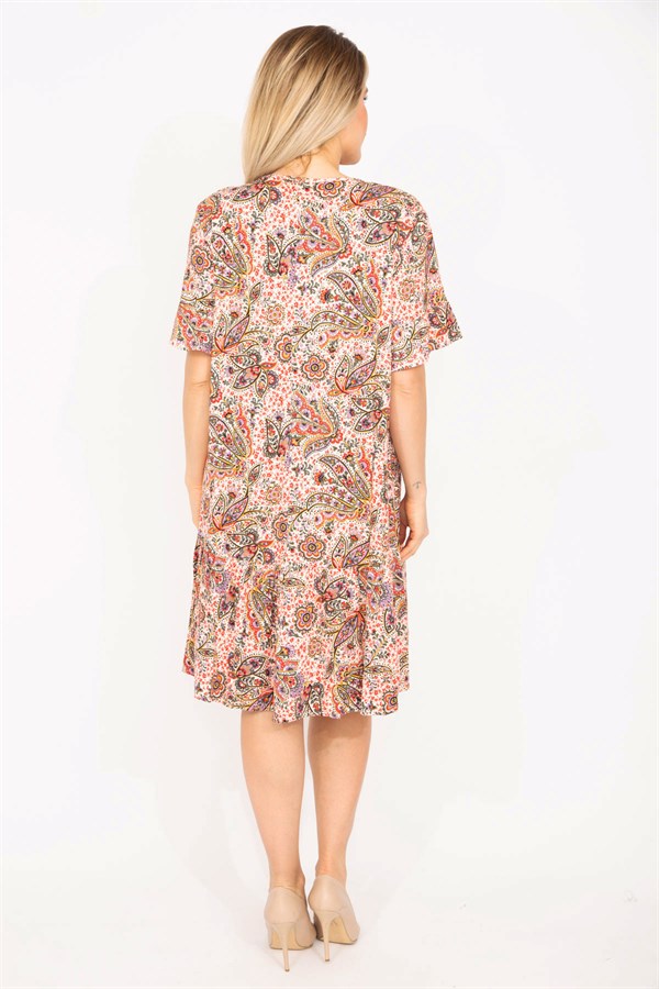 Kadın Renkli Etek Ucu Katlı Ve Kol Ağzı Volanlı Elbise 65N35326