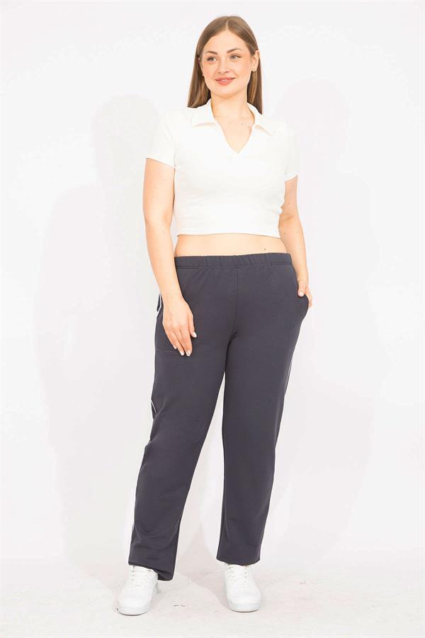 Kadın Lacivert Büyük Beden Biye Detaylı Spor Pantolon 65N35627