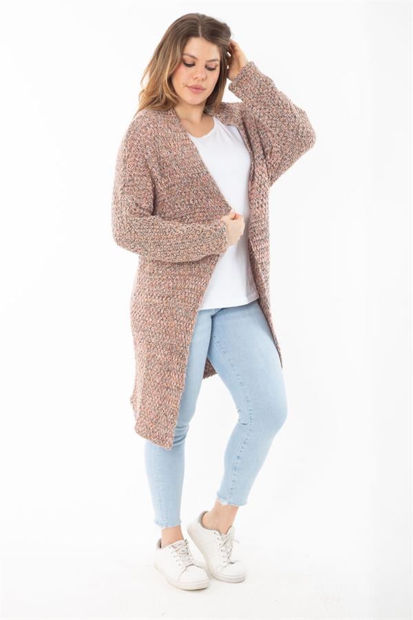 Kadın Büyük Beden Renkli Simli Kalın Triko Hırka 65N37307