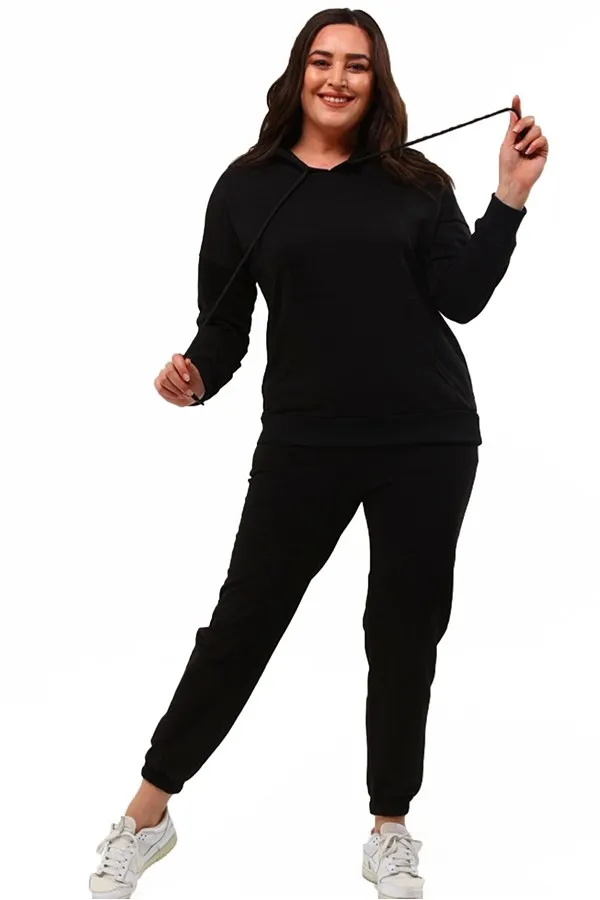 SURVÊTEMENT NOIR À CAPUCHE ET POCHES POUR FEMME