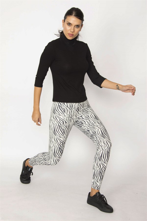 LEGGINGS FEMME À MOTIF ZÉBRÉ NOIR