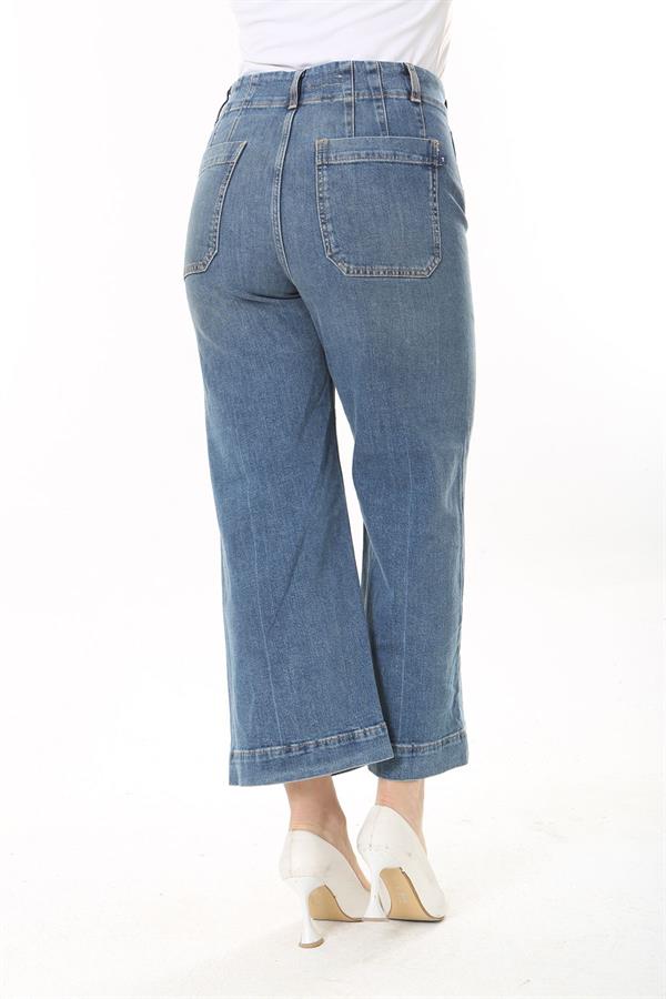 Kadın Büyük Beden Mavi Yüksek Bel 4 Cepli Likralı Kot Pantolon 65N37923