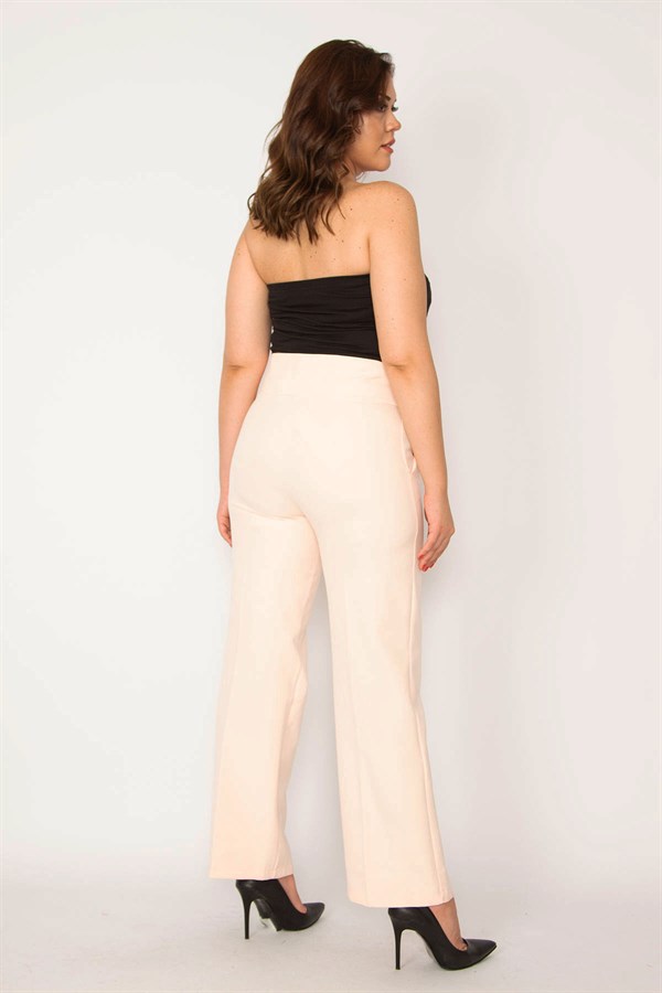 Kadın Hardal Beli Kuşak Bağlamalı Yan Gizli Fermuarlı Pantolon 65N33793