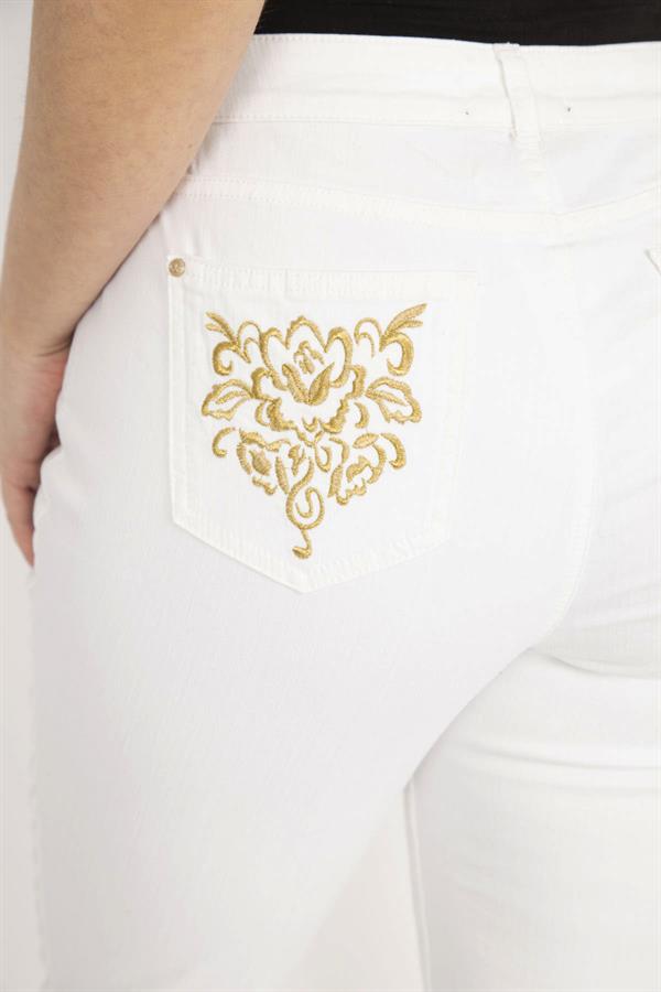 Kadın Kemik Büyük Beden Arka Cep Nakışlı Likralı 5 Cep Kot Pantolon