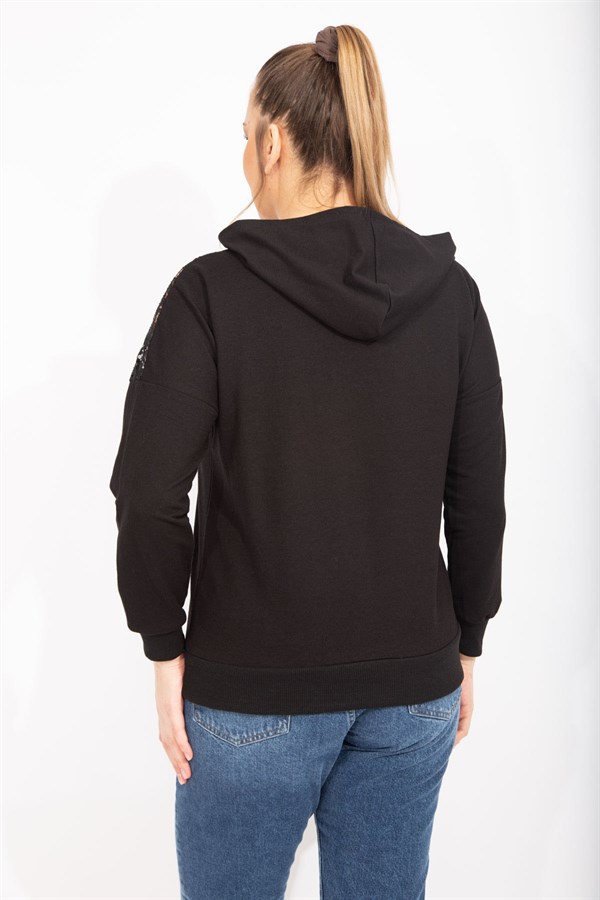 Kadın Saks Robası Dantel Ve Kapşon Detaylı Kanguru Cepli Sweat Shirt 65N35463