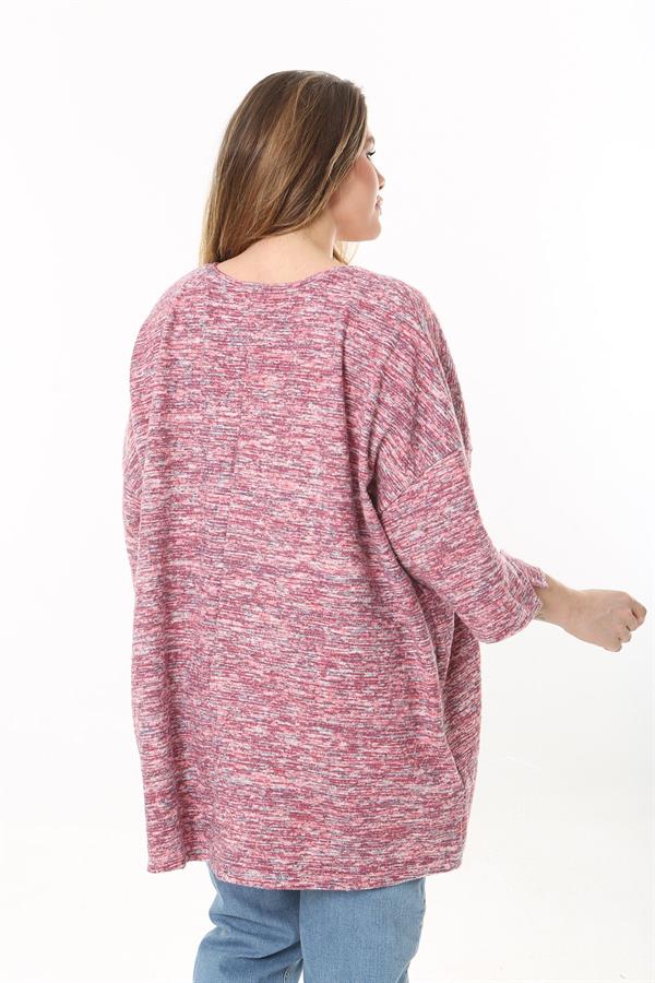 Kadın Büyük Beden Yeşil Kolları Süs Metal Düğmeli Kırçıllı Kalın Tunik 65N37403