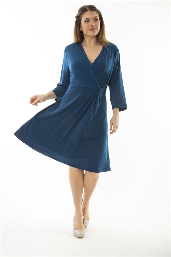 Kadın Büyük Beden Mor Anvelop Yakalı Kapri Kollu Elbise 65N37067