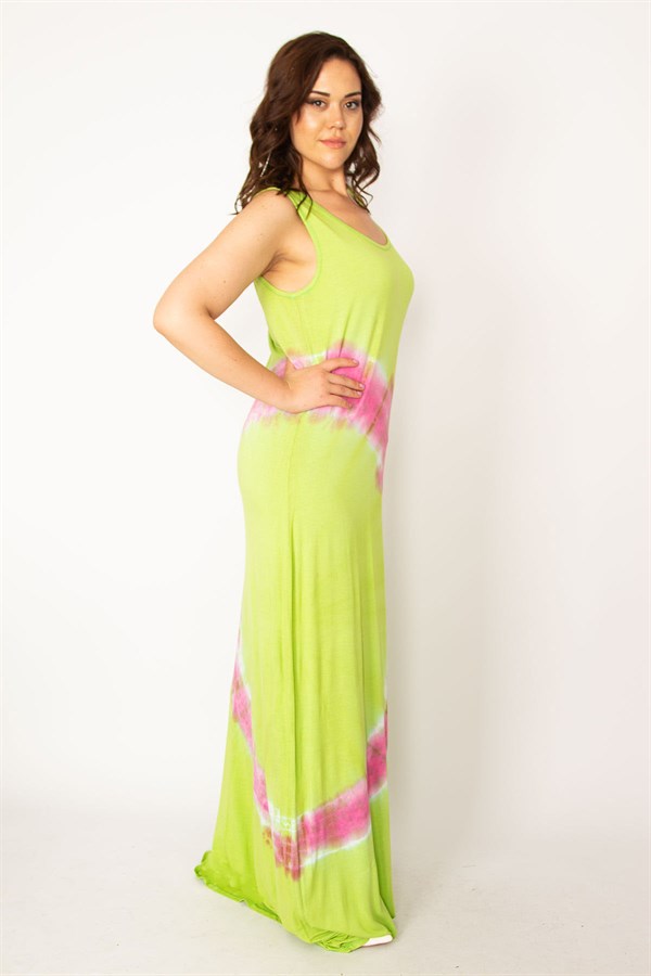 Kadın Yeşil Batik Baskılı Maksi Boy Elbise 65N33967