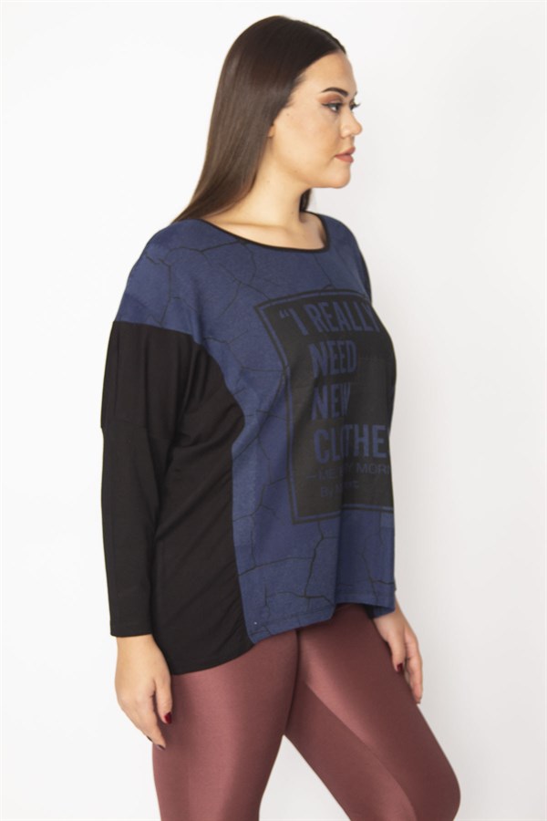 Kadın Saks Baskı Detaylı İki Renkli Tunik 65N29345