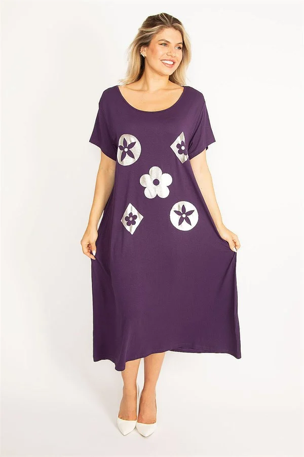 Kadın Mürdüm Suni Deri Garnili Elbise 65N34504