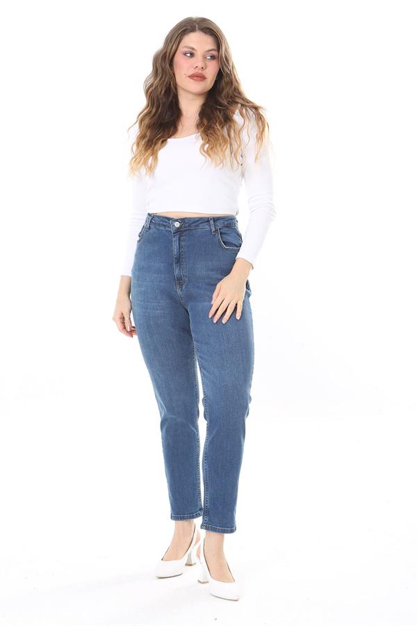 Kadın Büyük Beden Yüksek Bel Dar Paçalı Likralı Kot Pantolon 65N38090