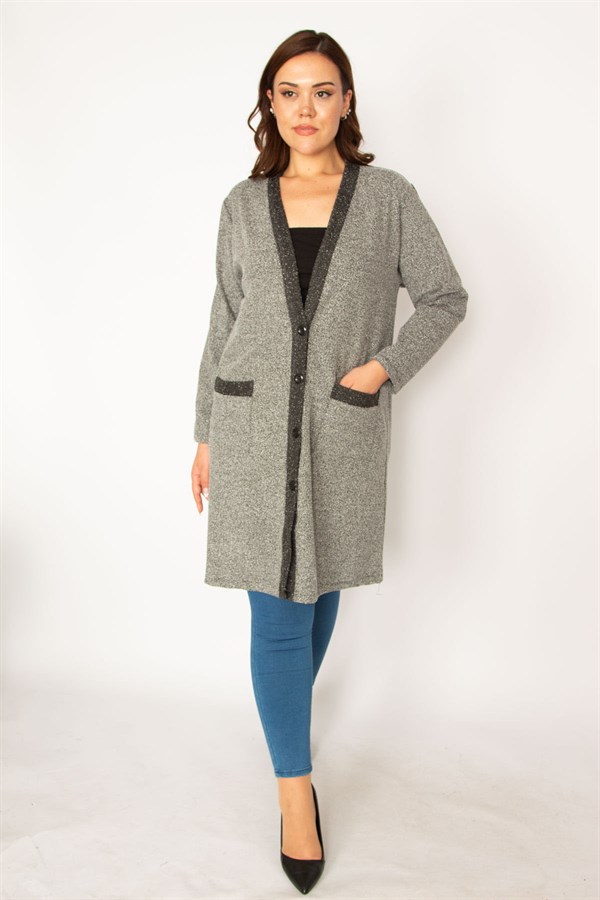 Kadın Gri Kırçıllı Buklet Kumaş Astarsız Cepli Ceket 65N34079
