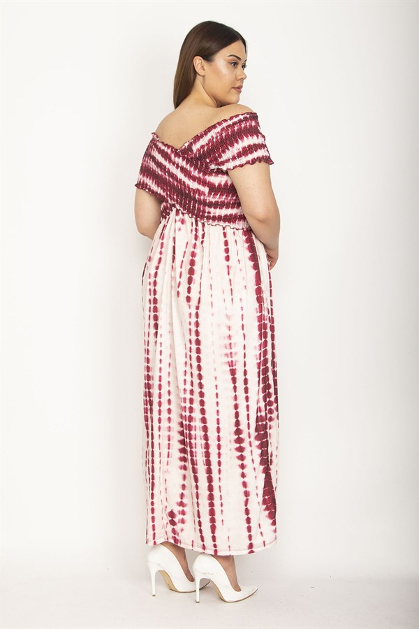 Kadın Fuşya Yakası Geniş Gipe Lastikli Yan Yırtmaçlı Uzun Elbise 65N26897