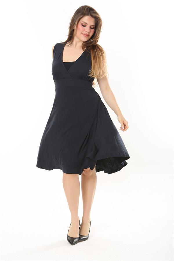 Kadın Haki Anvelop Yakalı Arka Bel Lastikli Kolsuz Likralı Viskon Elbise 65N37872