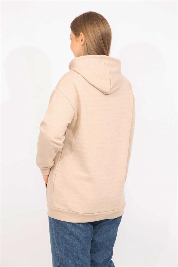 Women's Mink Plus Size Sweatshirt with Front Print and Hood Detail 65N35632