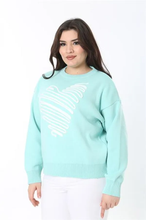 Pull en maille brodé Suzine vert grande taille pour femme 65N38862