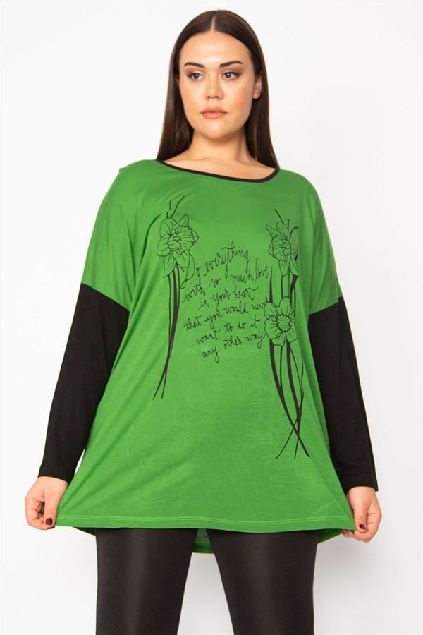 Kadın Yeşil Ön Baskılı İki Renkli Tunik 65N29492