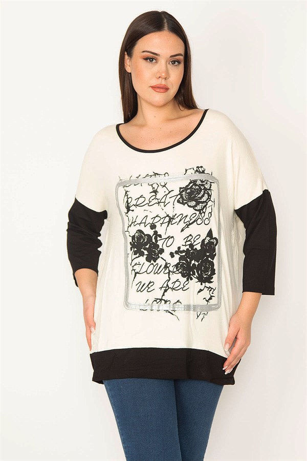 Kadın Kemik Önü Baskı Ve Taş Detaylı İki Renkli Tunik 65N31414
