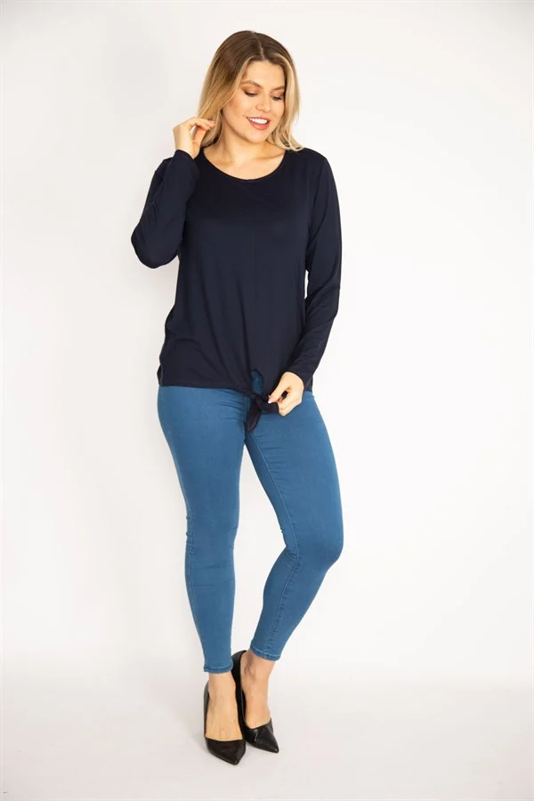 Kadın Lacivert Ön Bağlama Detaylı Bisklet Yaka Bluz 65N35217