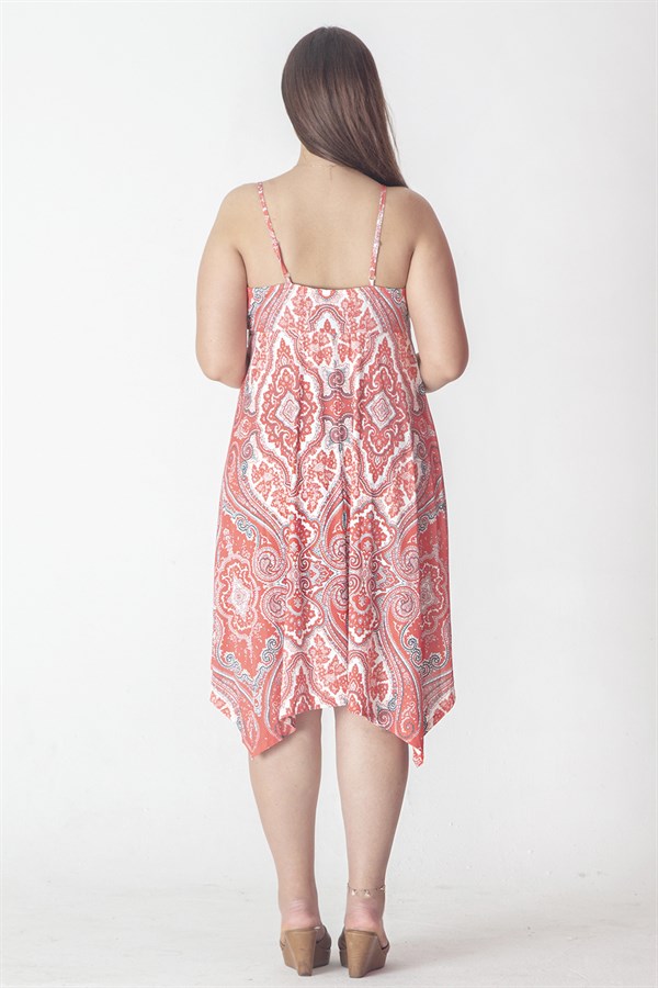 Kadın Nar İp Askılı Asimetrik Elbise 65N26736