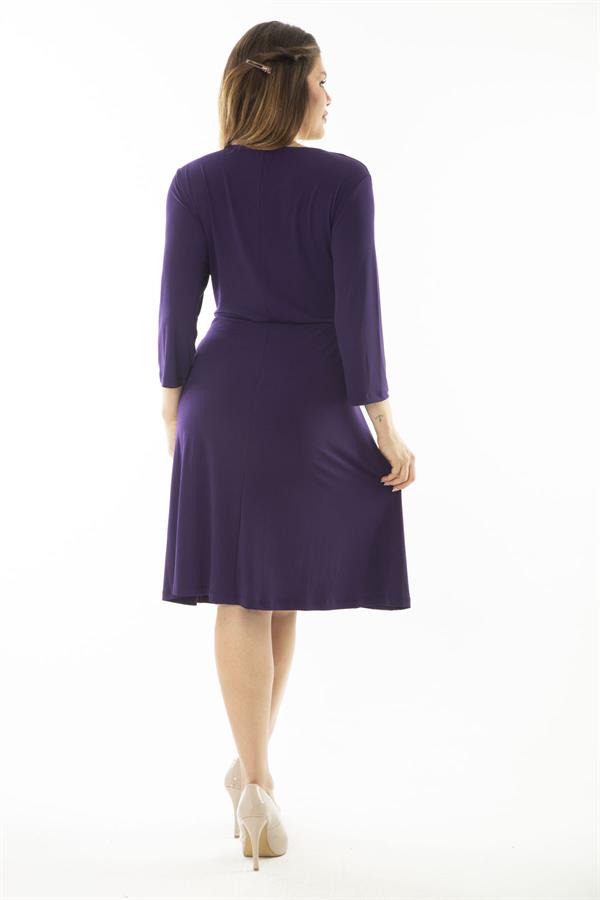 Kadın Büyük Beden Mor Anvelop Yakalı Kapri Kollu Elbise 65N37067