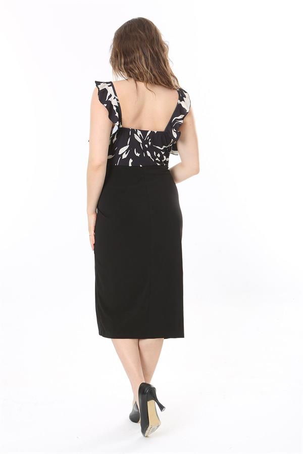 Kadın Büyük Beden Siyah Ön Yırtmaçlı Elbise 65N37989