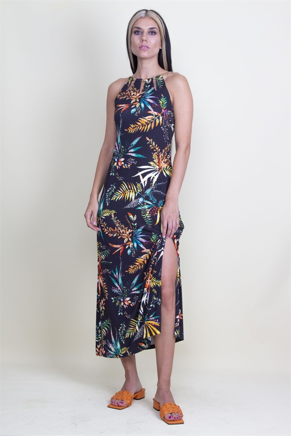 Robe à motifs floraux avec bretelles en chaîne