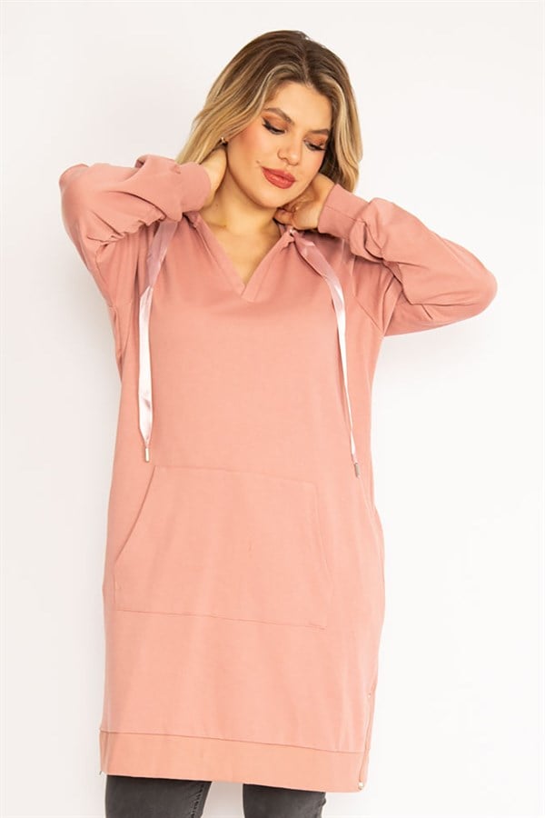Women's Pink Hooded Kangaroo Pocket Sweatshirt 65N35092