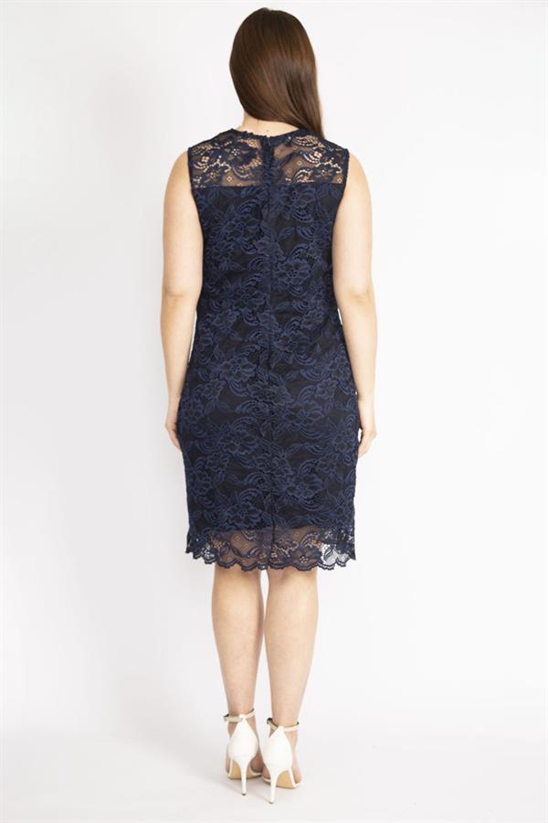 Kadın Bej Büyük Beden Arka Gizli Fermuarlı Astarlı Dantel Elbise