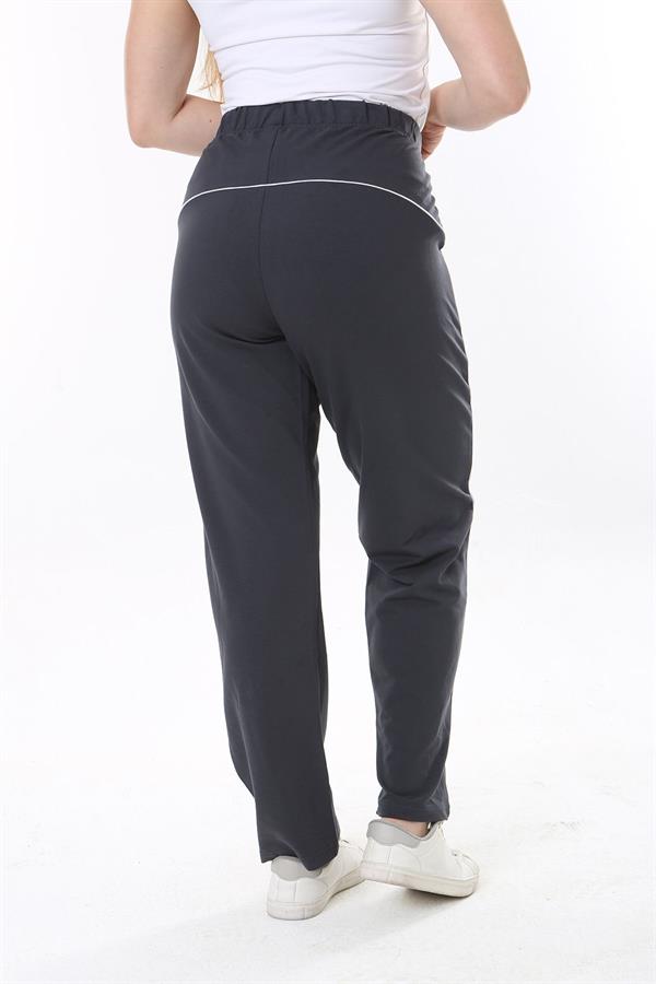 Kadın Büyük Beden Füme Biye Detaylı Yan Cepli Beli Lastikli Eşofman Alt 65N37840