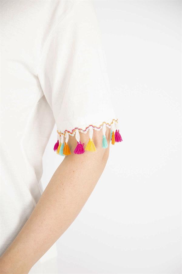 Kadın Kemik Büyük Beden Kolları Püskül Detaylı Bluz