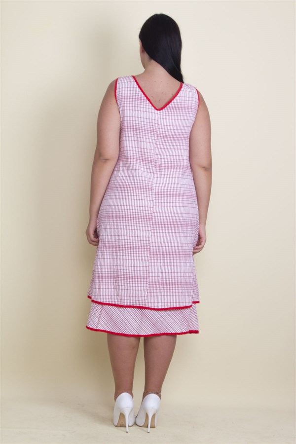 Kadın Kırmızı Biye Detaylı Etek Ucu Katlı Astarlı Elbise 65N17881